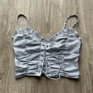 Frill Trim Lace Up Front Cami Top